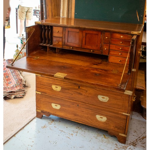 171 - CAMPAIGN SECRETAIRE CHEST, 104cm H x 94cm W x 47cm D, 19th century camphorwood and brass bound with ... 