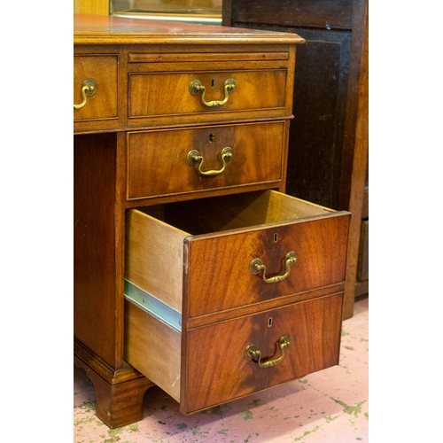 172 - PEDESTAL DESK, 75cm H x 138cm W x 92cm D, 20th century mahogany with red leather top above two slide... 