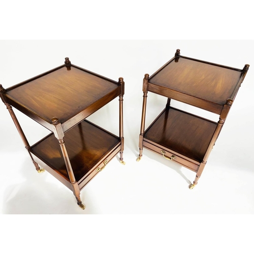 75 - LAMP TABLES, a pair, George III design mahogany each with two tiers and drawer, 46cm x 46cm x 75cm H... 