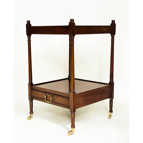 75 - LAMP TABLES, a pair, George III design mahogany each with two tiers and drawer, 46cm x 46cm x 75cm H... 