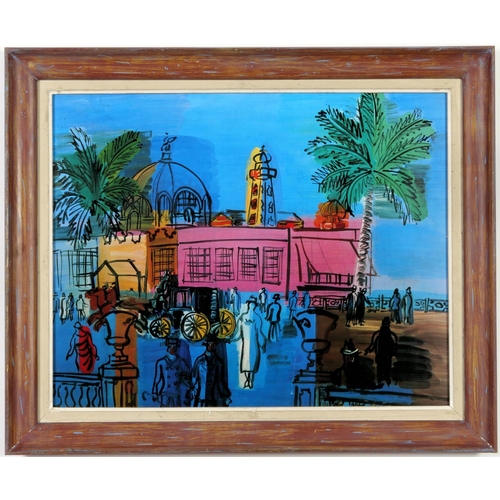 22 - RAOUL DUFY, Promenade in Nice, quadrichrome, vintage French distressed frame, 54cm x 43cm. (Subject ... 