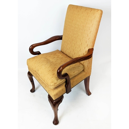 66 - ARMCHAIRS, 100cm H x 61cm W, a pair, Georgian style in patterned brown upholstery. (2)
