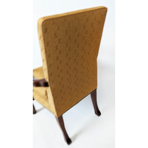 66 - ARMCHAIRS, 100cm H x 61cm W, a pair, Georgian style in patterned brown upholstery. (2)