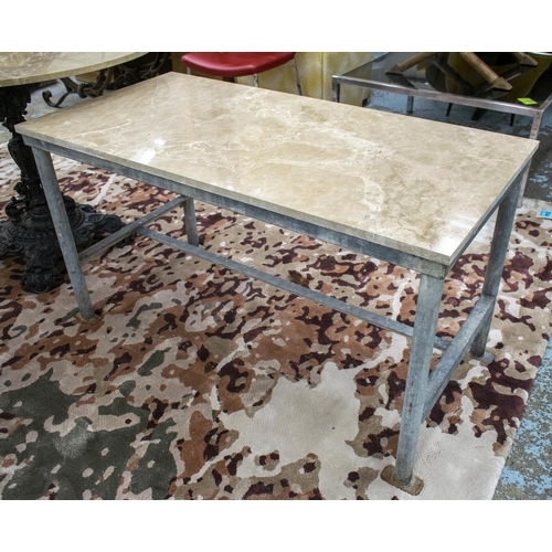 283 - POTTER'S TABLE, 68cm H x 120cm x 60cm, rectangular marble top on scaffold type supports.