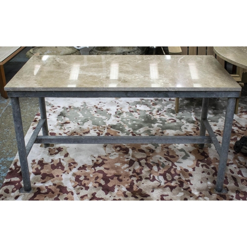 283 - POTTER'S TABLE, 68cm H x 120cm x 60cm, rectangular marble top on scaffold type supports.