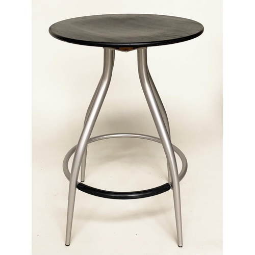 562 - CALLIGARIS STOOLS, a set of four, circular plywood revolving tops, with foot rests and metal frames,... 