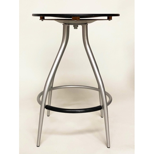 562 - CALLIGARIS STOOLS, a set of four, circular plywood revolving tops, with foot rests and metal frames,... 