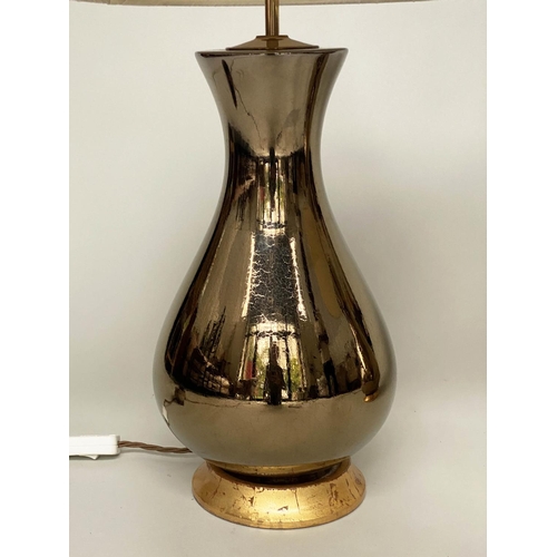 60 - TABLE LAMPS, a pair, Louisa gilt glazed ceramic with raw silk shade by Heathfield & Co, 77cm H. (2)