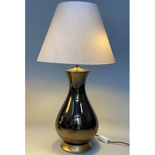 60 - TABLE LAMPS, a pair, Louisa gilt glazed ceramic with raw silk shade by Heathfield & Co, 77cm H. (2)