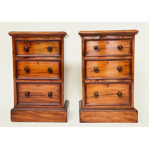 91 - BEDSIDE CHESTS, a pair, Victorian mahogany each adapted with three drawers and plinth base, 43cm W x... 