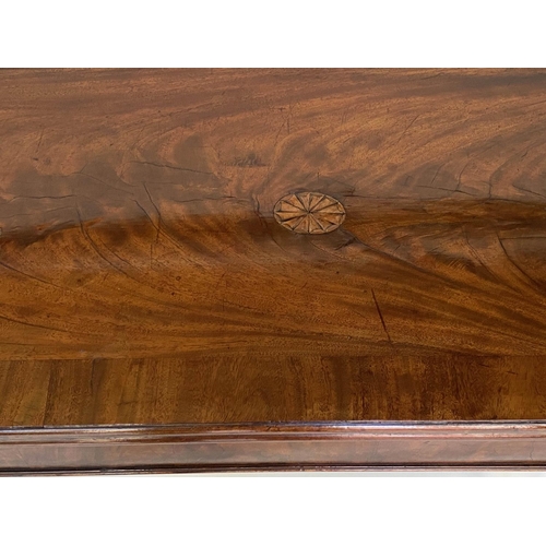 95 - TEA TABLE, George III mahogany rectangular foldover and crossbanded with satinwood paterae inlay thr... 