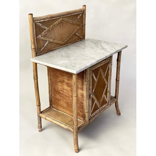 116 - HALL CABINET, late 19th/early 20th century, bamboo framed and cane panelled, with veined Carrara mar... 