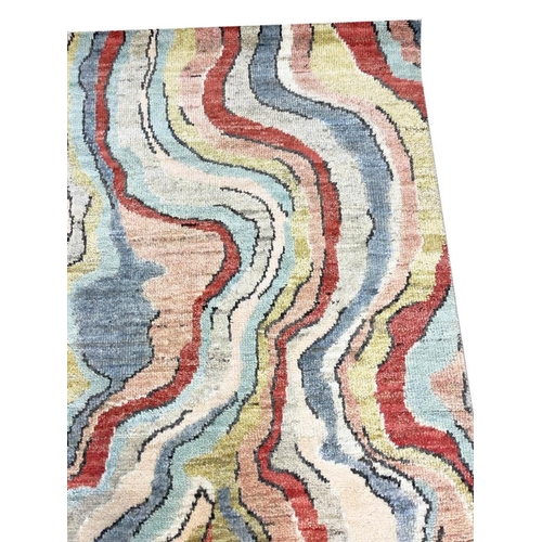 123 - FINE CONTEMPORARY TRIBAL GABBEH DESIGN WOOL CARPET, 277cm x 183cm.