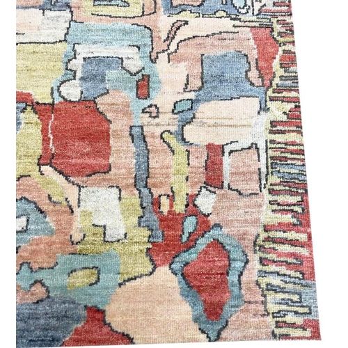 123 - FINE CONTEMPORARY TRIBAL GABBEH DESIGN WOOL CARPET, 277cm x 183cm.