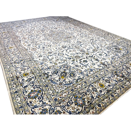 128 - FINE SIGNED PERSIAN KURK KASHAN CARPET, 500cm x 352cm.