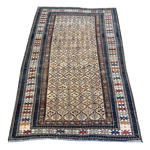 144 - ANTIQUE CAUCASIAN RUG, 185cm x 122cm.