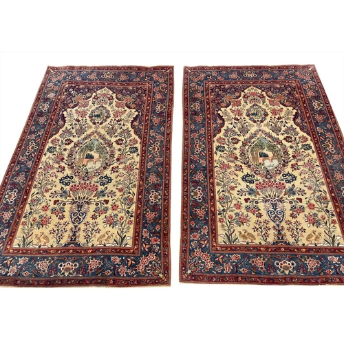 150 - PERSIAN PART SILK KASHAN RUGS, a pair, 200cm x 130cm (2)