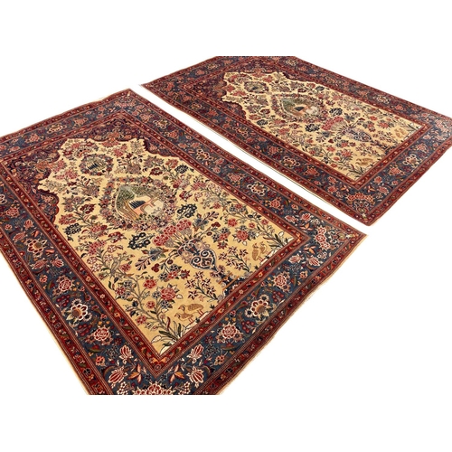 150 - PERSIAN PART SILK KASHAN RUGS, a pair, 200cm x 130cm (2)