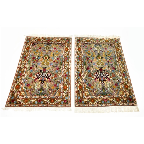 151 - PART SILK TABRIZ RUGS, a pair, 151cm x 102cm. (2)