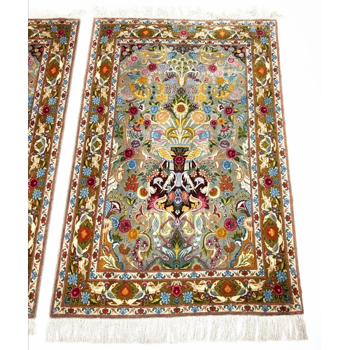 151 - PART SILK TABRIZ RUGS, a pair, 151cm x 102cm. (2)