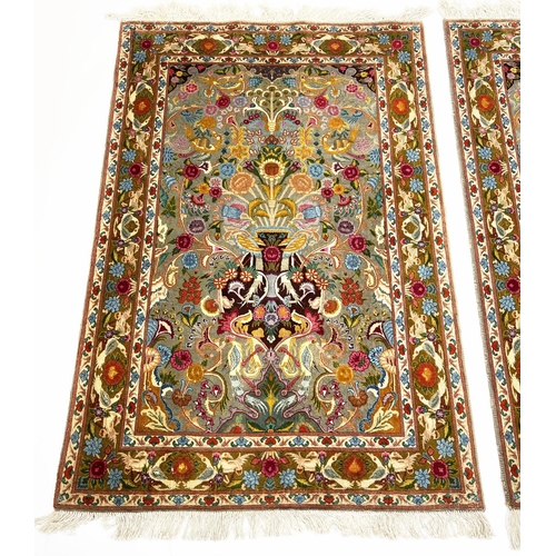 151 - PART SILK TABRIZ RUGS, a pair, 151cm x 102cm. (2)