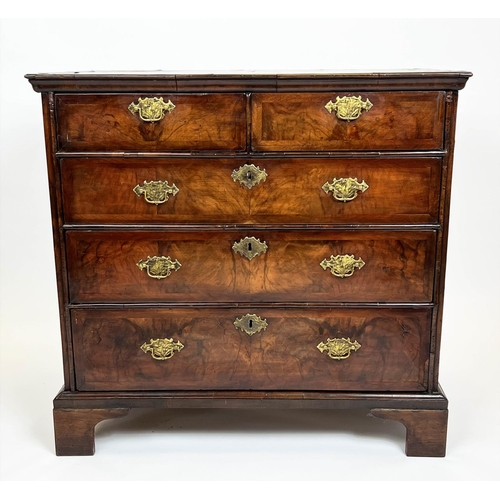 152 - QUEEN ANNE CHEST, early 18th century English figured walnut and crossbanded, with two short above th... 