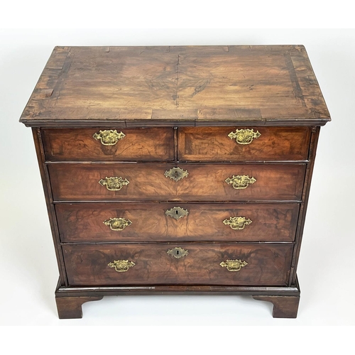 152 - QUEEN ANNE CHEST, early 18th century English figured walnut and crossbanded, with two short above th... 