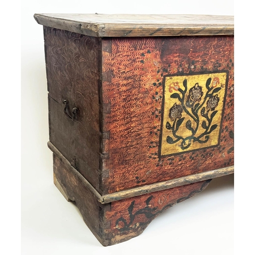 154 - DOWRY CHEST, antique Hungarian folk art painted pine, dated 1903, with rising lid and iron carrying ... 