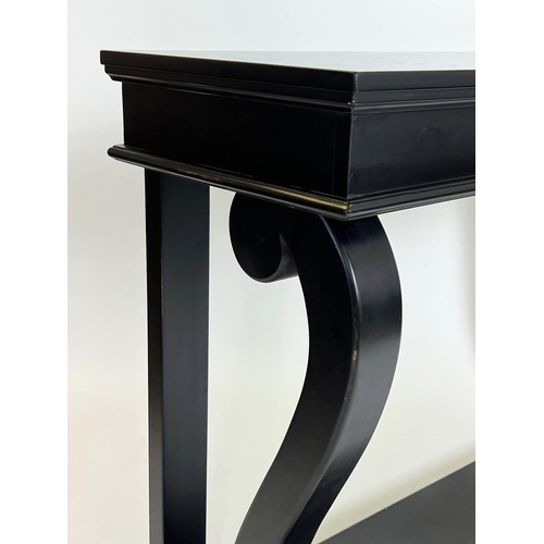 156 - CONSOLE TABLE, French Louis Philippe design, ebonised finish, 100cm H x 140cm W x 45cm D