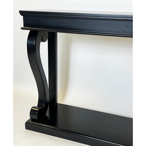 156 - CONSOLE TABLE, French Louis Philippe design, ebonised finish, 100cm H x 140cm W x 45cm D