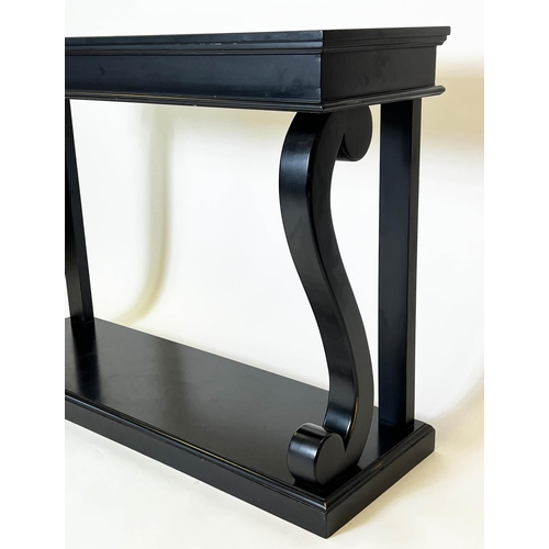 156 - CONSOLE TABLE, French Louis Philippe design, ebonised finish, 100cm H x 140cm W x 45cm D