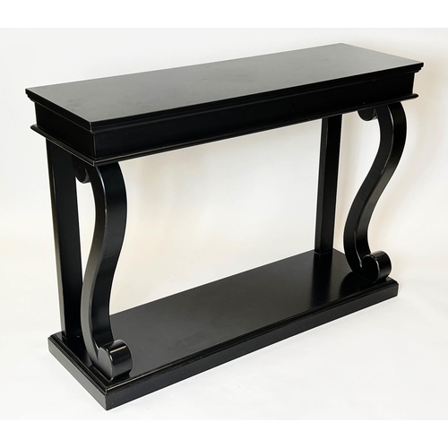 156 - CONSOLE TABLE, French Louis Philippe design, ebonised finish, 100cm H x 140cm W x 45cm D