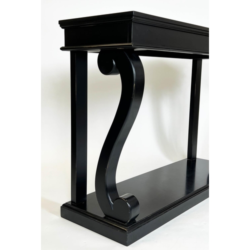 156 - CONSOLE TABLE, French Louis Philippe design, ebonised finish, 100cm H x 140cm W x 45cm D