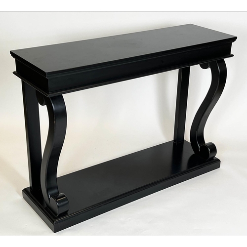 156 - CONSOLE TABLE, French Louis Philippe design, ebonised finish, 100cm H x 140cm W x 45cm D