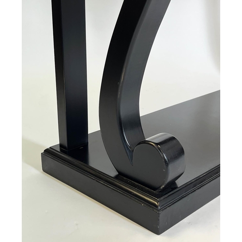 156 - CONSOLE TABLE, French Louis Philippe design, ebonised finish, 100cm H x 140cm W x 45cm D