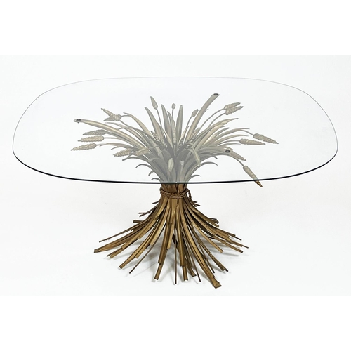 159 - WHEAT SHEAF LOW TABLE, vintage French gilt metal with a glass top, 46cm H x 95cm x 95cm.