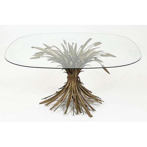 159 - WHEAT SHEAF LOW TABLE, vintage French gilt metal with a glass top, 46cm H x 95cm x 95cm.