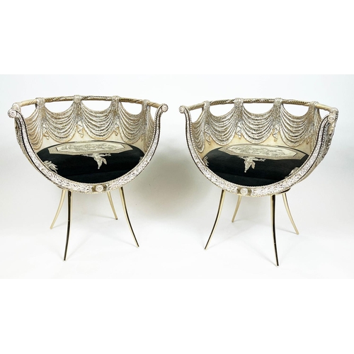 160 - TUB CHAIRS, a pair, Italian neo-classical design in the manner of Gianni Versace, 71cm H x 69cm W. (... 