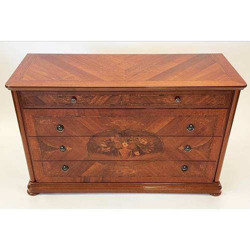 165 - COMMODE, Italian style with four drawers and quarter cut and floral marquetry effect decoration, 136... 