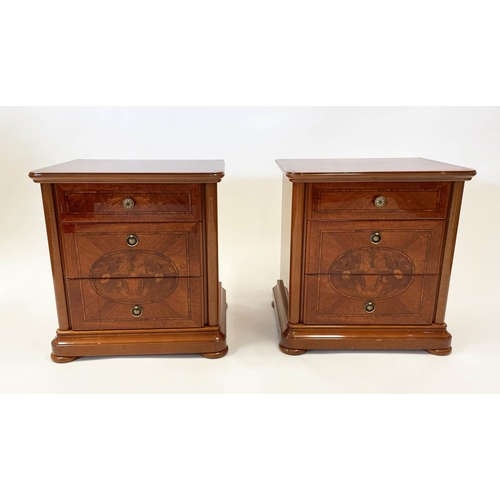 166 - BEDSIDE DRAWERS, a pair, Italian style, (to match previous lot), 56cm W x 42cm D x 60cm H. (2)