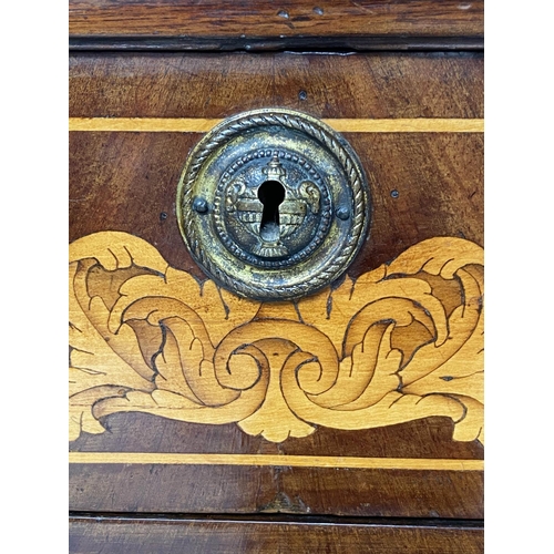 173 - DUTCH COMMODE, 19th century mahogany and floral satinwood inlay with four long drawers and variegate... 