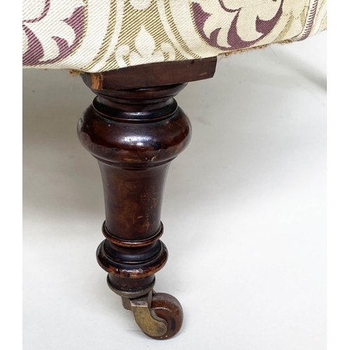 176 - ARMCHAIR, Victorian walnut with gothic tracery silk twill upholstery with arch deep buttoned back, s... 