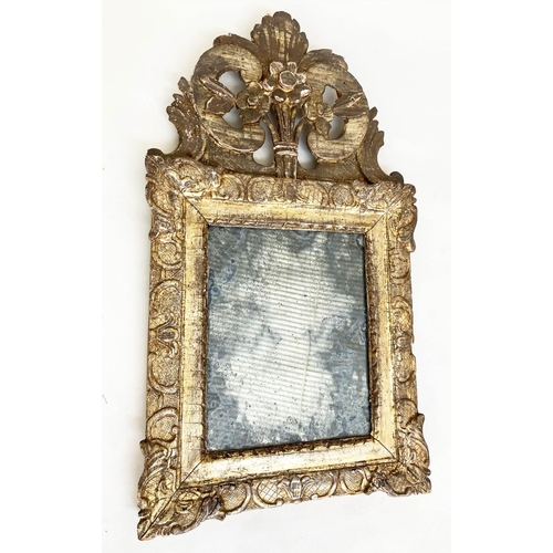 178 - WALL MIRROR, 18th century French Louis XVI, carved giltwood rectangular with E scroll crest and fram... 