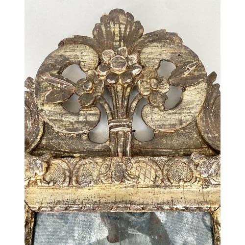 178 - WALL MIRROR, 18th century French Louis XVI, carved giltwood rectangular with E scroll crest and fram... 