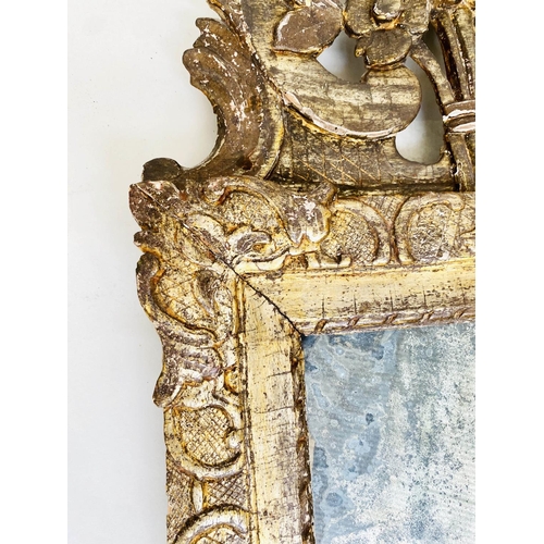 178 - WALL MIRROR, 18th century French Louis XVI, carved giltwood rectangular with E scroll crest and fram... 