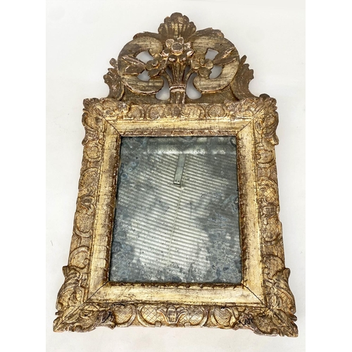 178 - WALL MIRROR, 18th century French Louis XVI, carved giltwood rectangular with E scroll crest and fram... 