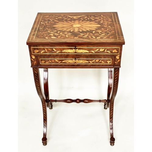 179 - DUTCH SIDE TABLE, 19th century mahogany and allover satinwood foliate marquetry with rising lid frie... 