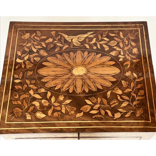 179 - DUTCH SIDE TABLE, 19th century mahogany and allover satinwood foliate marquetry with rising lid frie... 