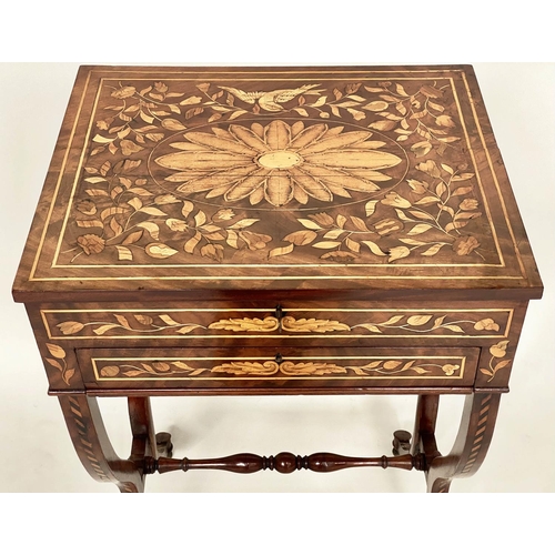 179 - DUTCH SIDE TABLE, 19th century mahogany and allover satinwood foliate marquetry with rising lid frie... 