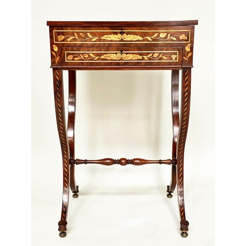 179 - DUTCH SIDE TABLE, 19th century mahogany and allover satinwood foliate marquetry with rising lid frie... 